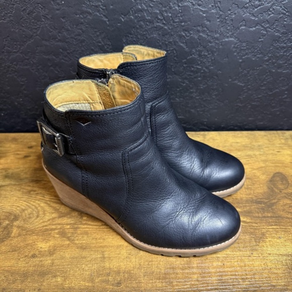 Sperry Gold Cup STS14037‎ Black Leather Wedge Ankle Boots Womens 7M